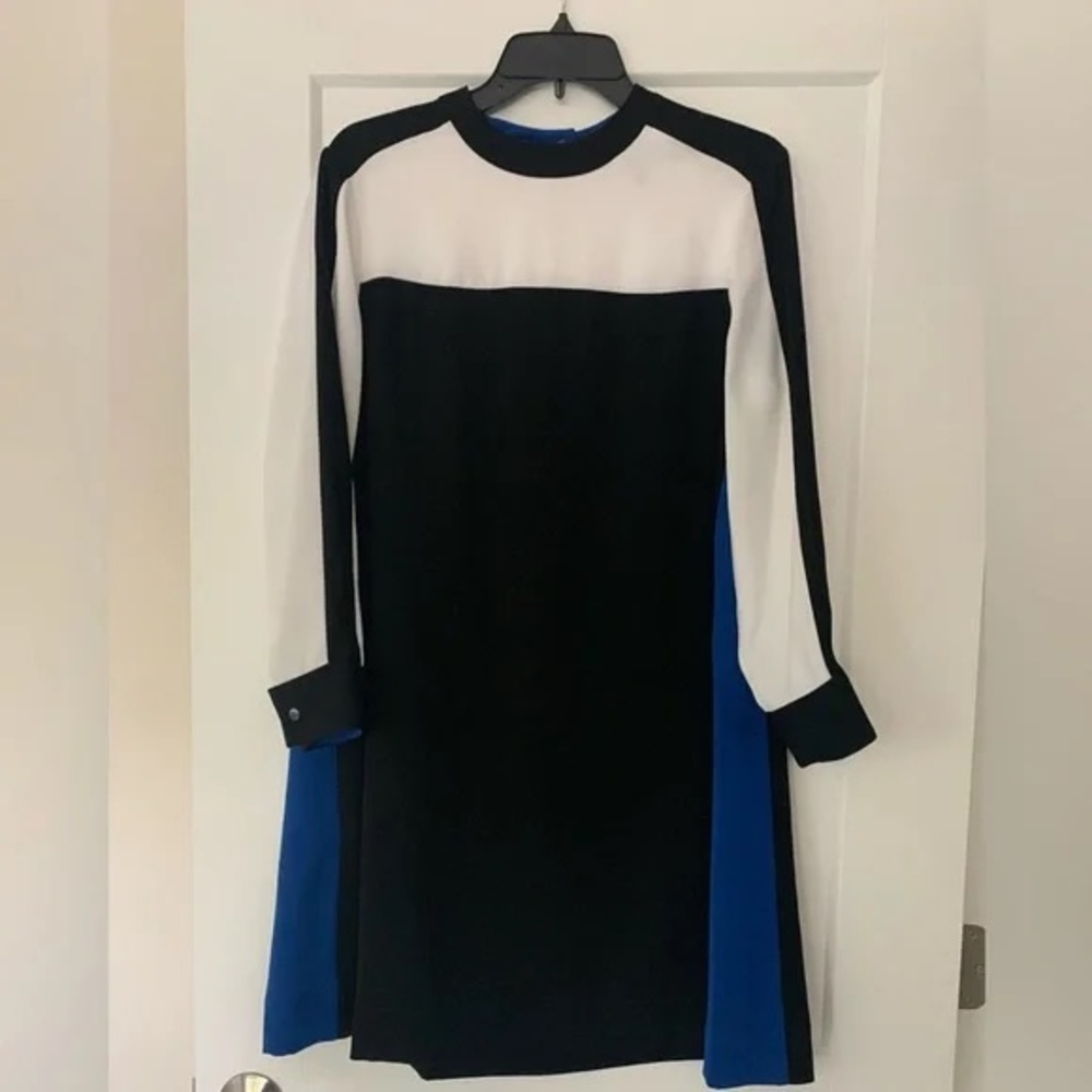 BCBGMAXAZRIA STEPHANIE COLOR BLOCK SHIFTH DRESS BLACK with pockets 😍 - Picture 4 of 7